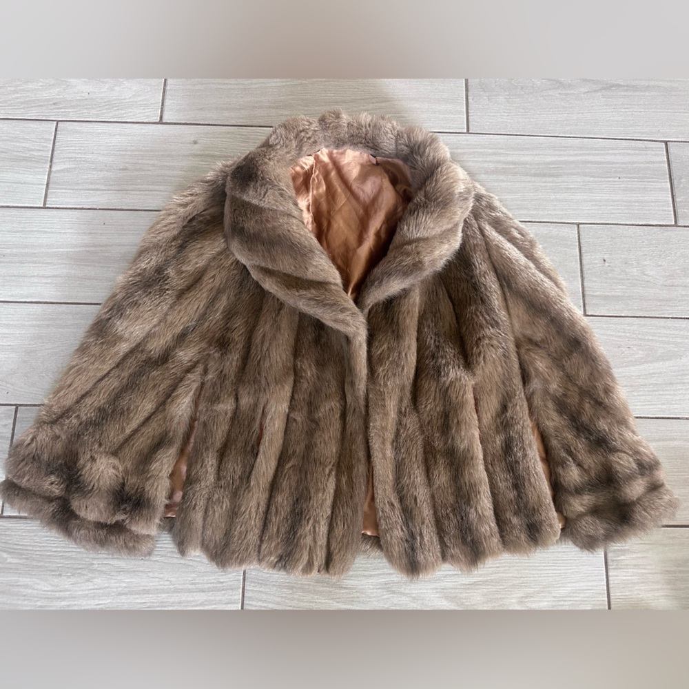 Elegant Mink Brown Faux Fur Cape